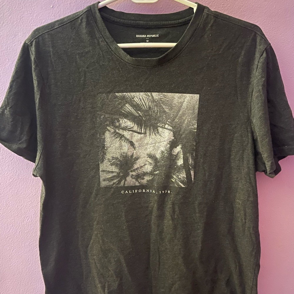 Womens Banana Republic T Shirt Black Short Sleeve California 1978 Palm Trees M